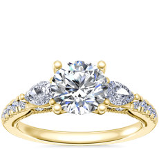 NEW Lace Bridge Three Stone and Pave Diamond Engagement Ring​ in 14k Yellow Gold (1/2 ct. t.w)